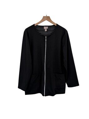 Chico's Full Up Sweater Women 2 (large) Black Pockets Long Sleeve Classic Chic